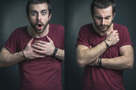 Happy man in one frame, disappointed in the next