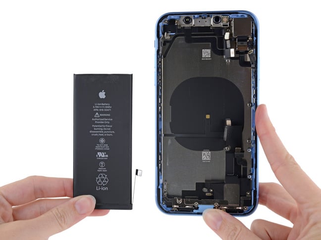 iPhone XR with battery removed