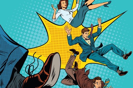 Illustration of foot kicking workers aside