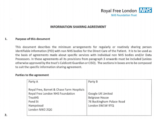 2015 Google - Royal Free NHS Health Trust Agreement