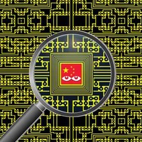 Illustration of computer chip with spying eyes