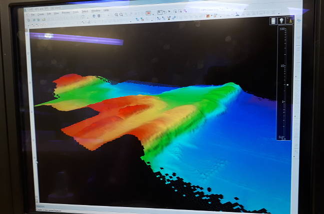 HMS Enterprise's seabed-scanning sonar display