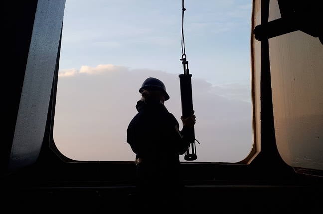 Sound velocity probe launch aboard HMS Enterprise