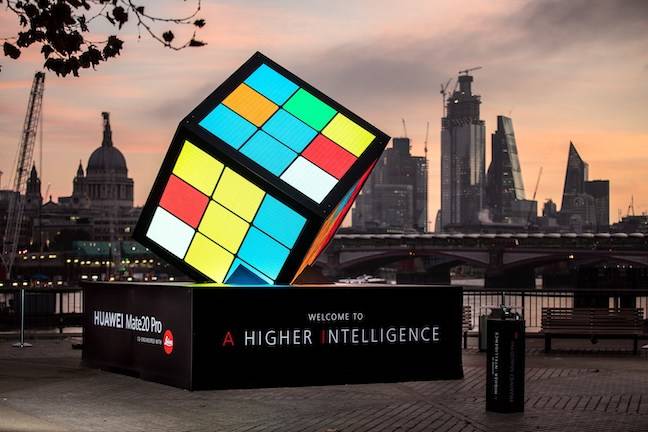 Giant Rubik Cube at Huawei mate 20 launch in London