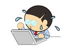 man sweats over laptop - illustration