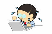 man sweats over laptop - illustration