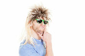 man with mullet layered haircut and sunglasses