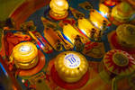 Budapest, Hungary Pinball museum. Pinball table close up view of vintage machine...