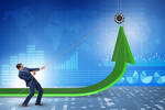business suit pulls arrow upwards