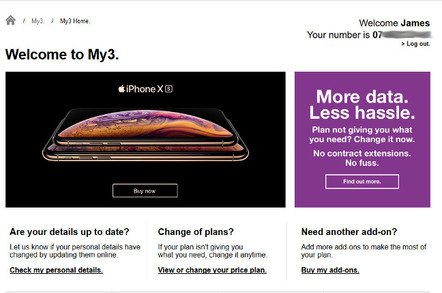 Three UK data breach screenshot of other customer's details