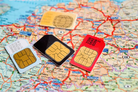 SIM cards with Europe map in background