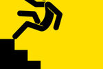 man falls backwards down stairs