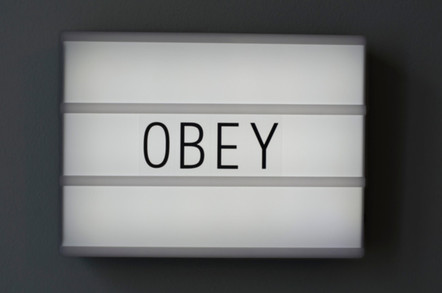 Obey text on a board