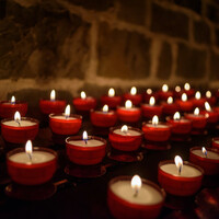 Votive candles in a church in Belgium