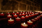 Votive candles in a church in Belgium