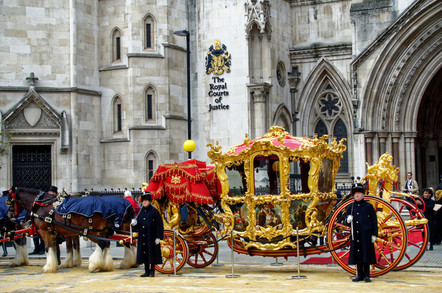 the royal court of justice pictured during the Mayor Parade on November 14th, 2014, in London. Also called the Law Courts, it was built in 1870 and opened by Queen Victoria in 1882