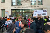 Lauri Love was among the crowd protesting Assange's extradition at Westminster court
