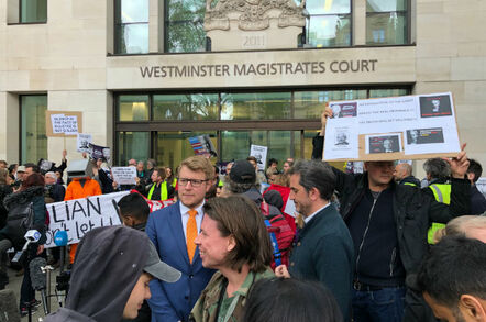 Lauri Love was among the crowd protesting Assange's extradition at Westminster court