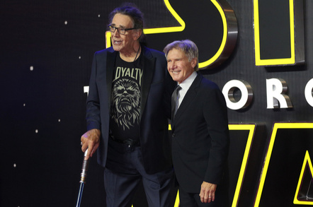 Peter Mayhew & Harrison Ford at the European premiere of "Star Wars: The Force Awakens" in Leicester Square, London. December 16, 2015 London, UK Picture: James Smith / Featureflash - Image