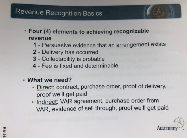 An internal Autonomy guide to revenue recognition. Exhibit K1/196.5/6