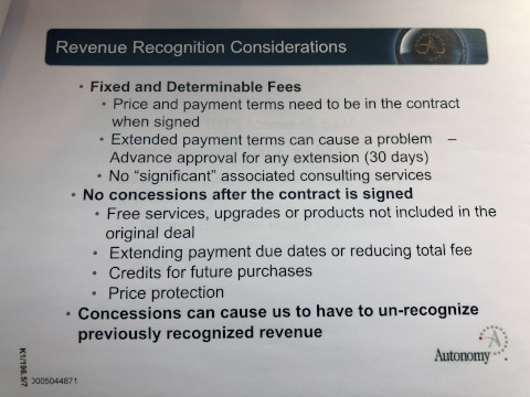 An internal Autonomy guide to revenue recognition. Exhibit K1/196.5/6