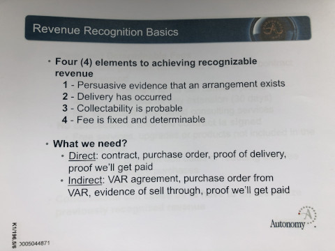 An internal Autonomy guide to revenue recognition basics. Exhibit K1/196.5/6