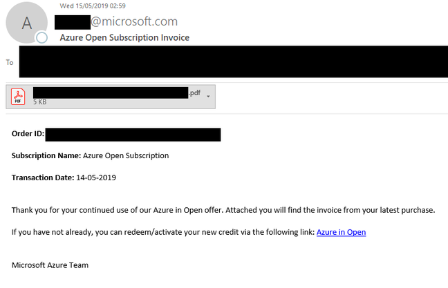 One of 187 emails received by a Microsoft partner