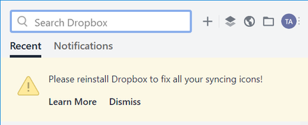 You may need to fix your Dropbox sync icons...