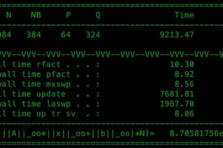 Screenshot of the Descartes Labs Linpack Benchmark score