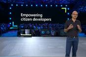 Microsoft CEO Satya Nadella presenting PowerApps on stage at Inspire