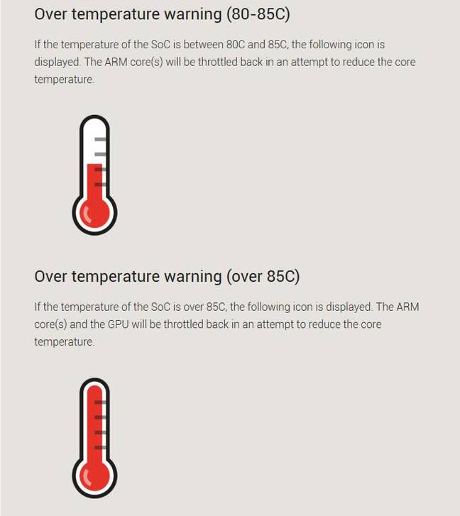 Warning signs of a Pi 4 heating up. If you see this, it is throttling back performance.