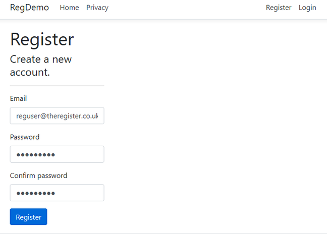 Registering a user with MySql and ASP.NET Core Registering a user with MySql and ASP.NET Core