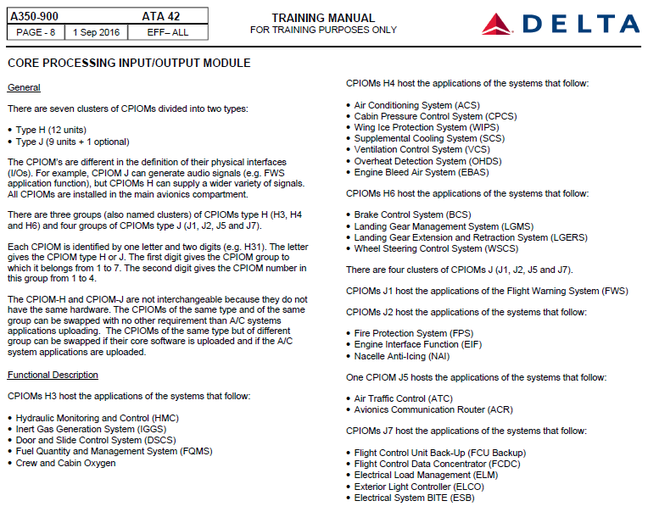 Excerpt from A350 avionics training manual