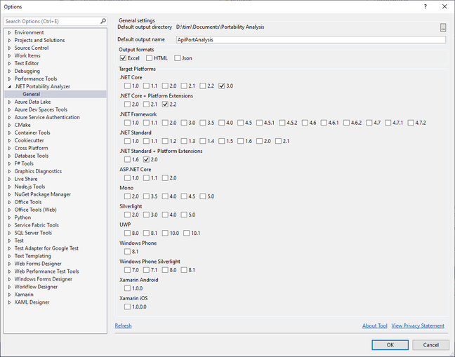 Configuring the .NET Portability Analyzer is a reminder of the many different .NET variants Micrsosoft has created