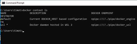 The docker context command determines which docker daemon is used