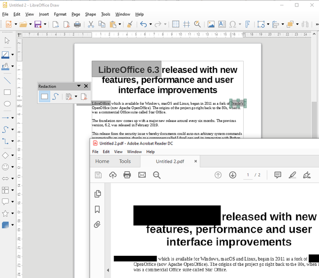 Redaction in LibreOffice 6.3