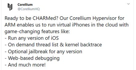 "Jailbreak for any version" of iOS is available through Corellium's service