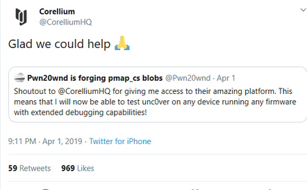 Corellium was "glad to help" with development of an iOS hacking tool