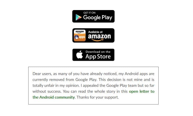 explains why its app was kicked from Google Play