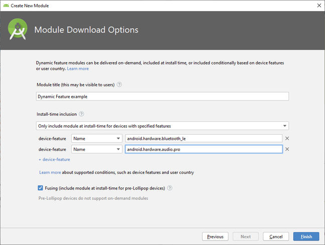 Dynamic modules install according to specified conditions