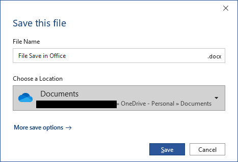 The new Save dialog in Office 365 desktop applications