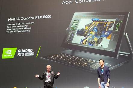 NVidia VP Bob Pette on stage with Acer CEO Jason Chen to present the ConceptD 9 Pro luggable