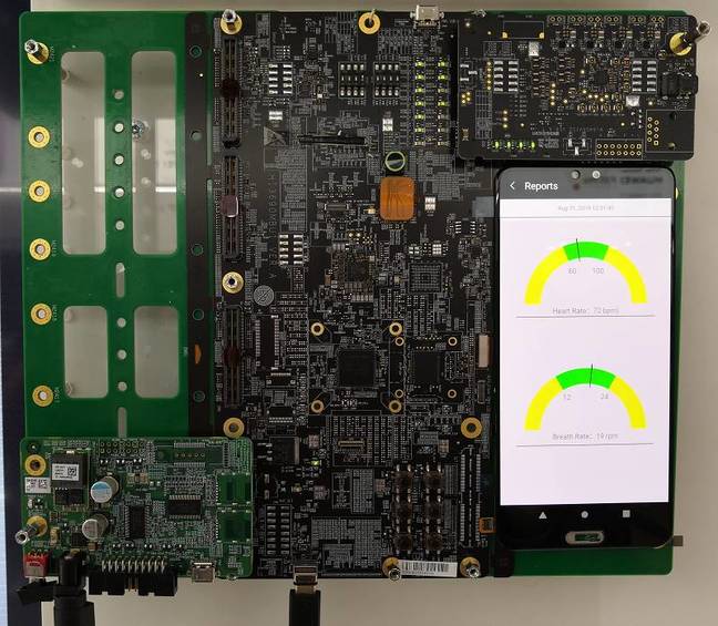 This development board, powered by Kirin 990, shows heart rate detection by camera alone