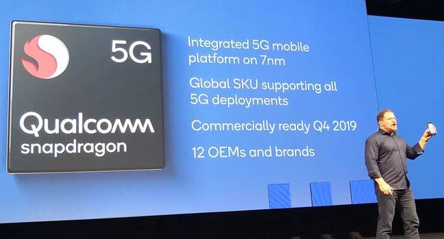 Qualcomm president Cristiano Amon announces a 5G integrated modem at IFA in Berlin