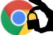 Chrome logo behind a padlock silhouette 