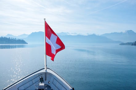 Swiss flag flying on boat