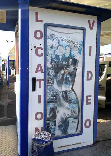 Romantic ruin of a video rental kiosk in France