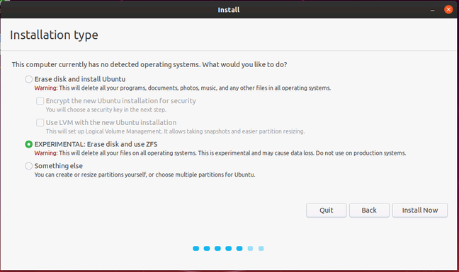 ZFS on root is a new experimental install option