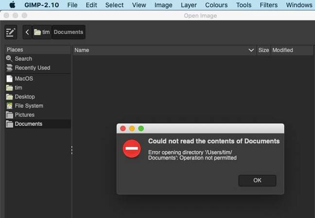 GIMP permission errors on Catalina
