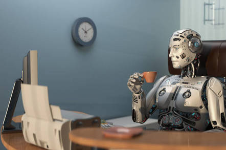 rookie speeling error... tsktsk - robot drinks tea in front of monitor...